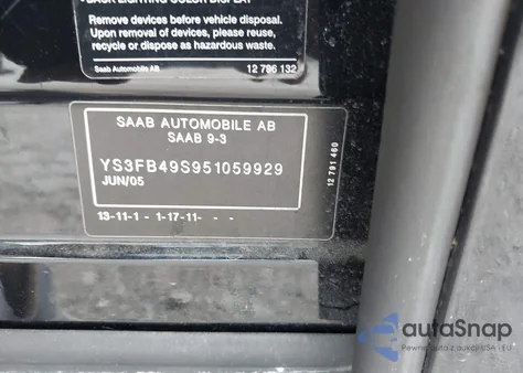 2005 Saab 9-3 Linear from USA, damaged, VIN YS3FB49S951059929